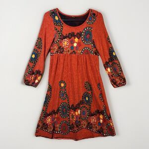 Retro Vintage Boho Psychedelic Floral Mini Dress Made in USA Size 1 Orange